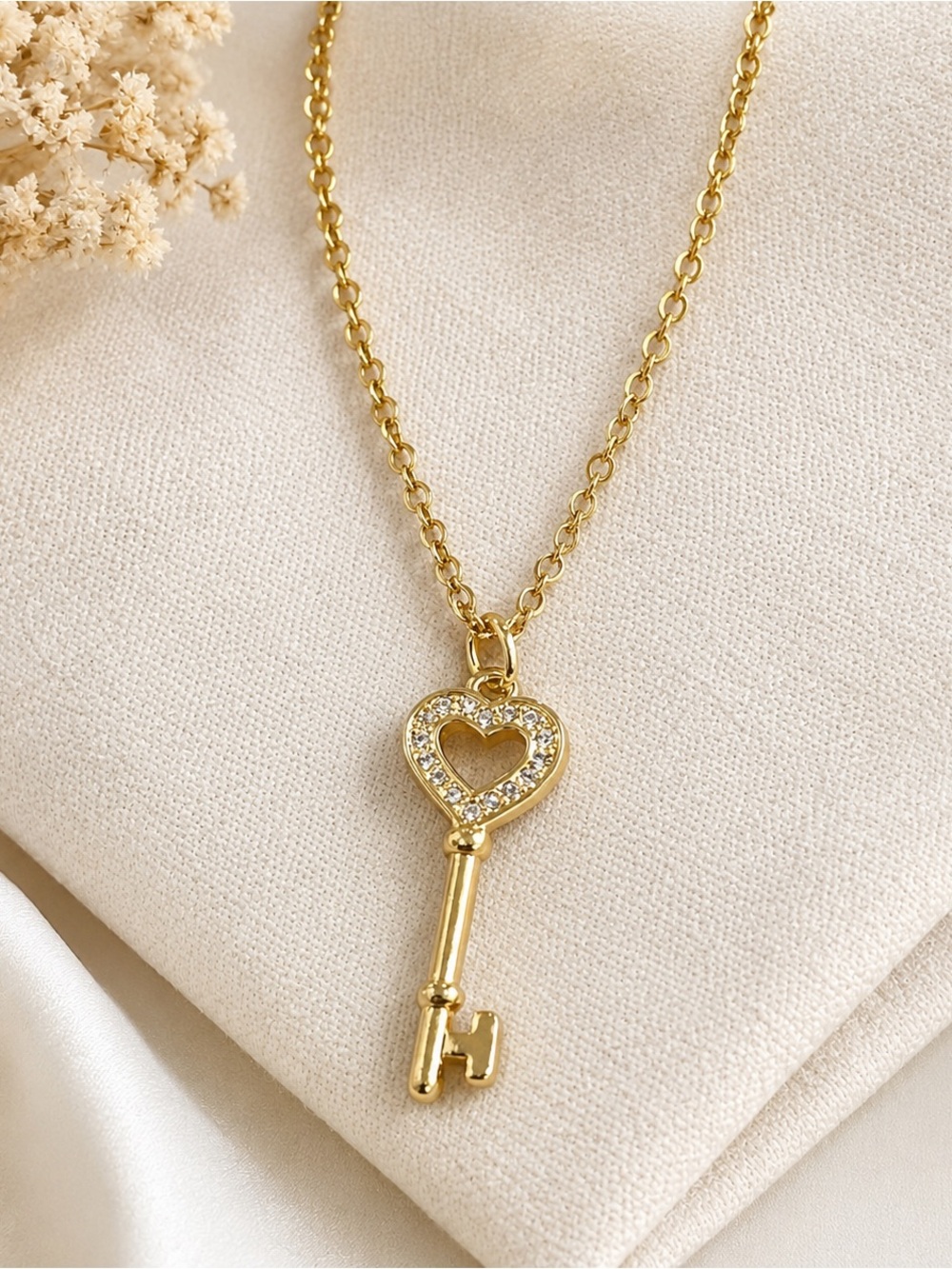 18k Gold Plated Heart Key Pendant Key to my heart Necklace Womens Jewelry
